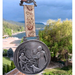 Vintage Pewter Decorative Plaque Wall Hanging Farm Theme Round 6.5" Wide Belgium